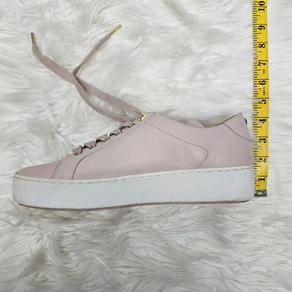 MICHAEL KORS Mindy Leather Sneakers w Applicated Hearts 9 M Light Pink Lace up